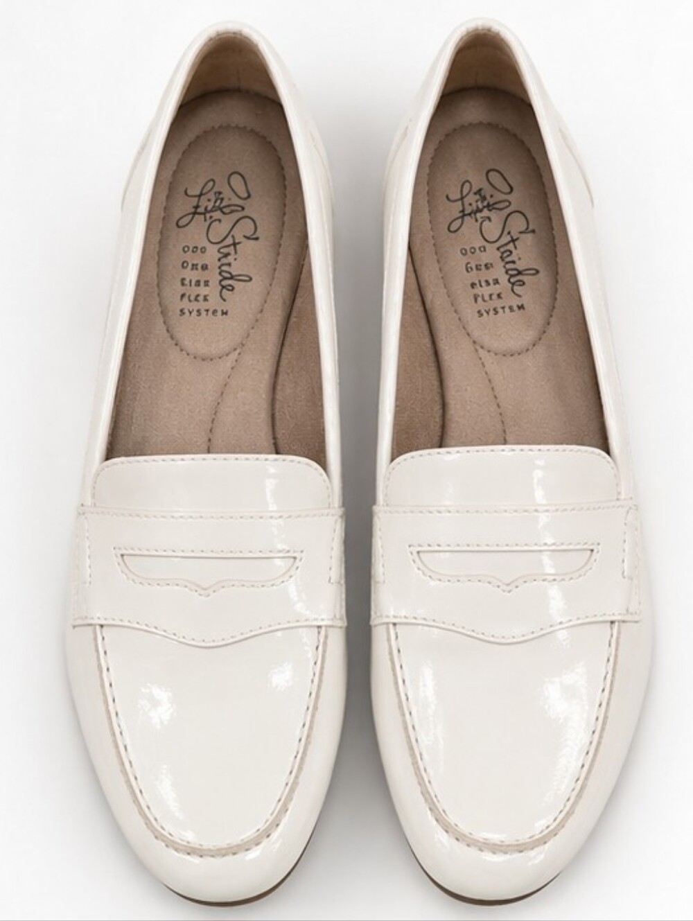 LifeStride Women’s 8M White Patent Leather Loafers Comfort FlexLife